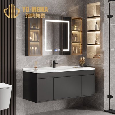 新款一體陶瓷盆浴室柜組合 鏡60-120CM洗臉盆柜 美家衛浴3817 促銷