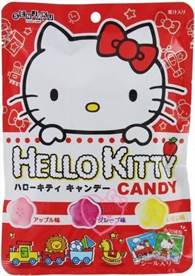 ♥小花花日本精品♥ HelloKitty扇雀飴凱蒂貓三種果汁糖綜合水果糖硬糖內附貼紙單一價90043604