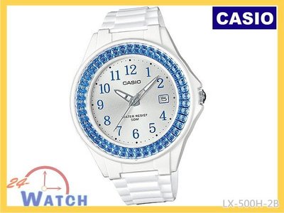 LX-500H-2B 藍框 LX-500《台灣CASIO公司貨》卡西歐 50米防水 數字 三針 鑽框 女錶24-Watc