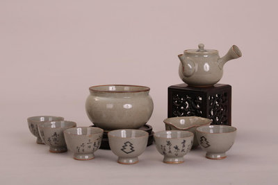 日本回流九谷燒手繪詩文側把急須建水公道茶碗杯煎茶器茶道藏品禮