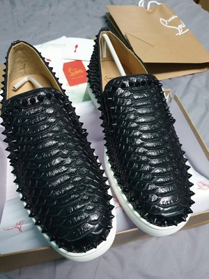 CL黑蛇皮黑鉚釘紅底鞋套腳鞋懶人鞋訂做款加大尺碼46男女款