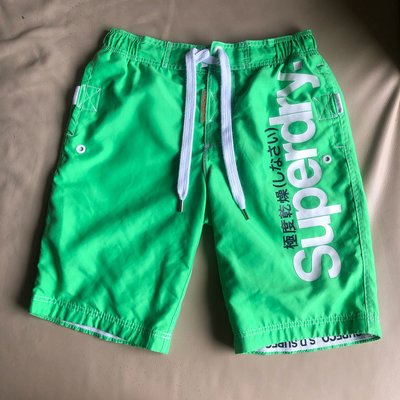 [品味人生]保證正品 SUPERDRY 螢光綠 白logo  海灘褲 休閒短褲 size S