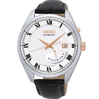 SEIKO Kinetic人動電能經典時尚收藏皮革腕錶(SRN073P1)-米白/42mm 5M84-0AE0S