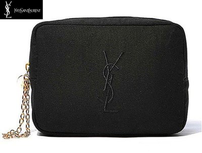 ( 新品現貨）Yves Saint Laurent 聖羅蘭 YSL積分禮 刺繡暗黑色/拉鏈款收納包/化妝包/小包