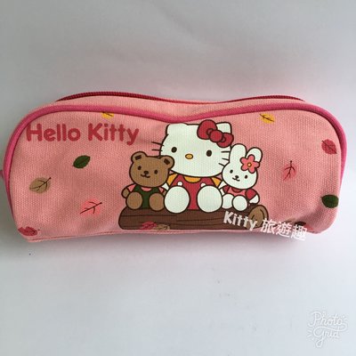 [Kitty 旅遊趣] Hello Kitty 筆袋 帆布筆袋 凱蒂貓 粉紅色 布筆袋 文具收納袋 拉鍊式筆袋 收納包