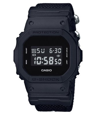 【金台鐘錶】CASIO卡西歐G-SHOCK 黑色反轉液晶顯示 (消光黑) 尼龍布料 DW-5600BBN-1
