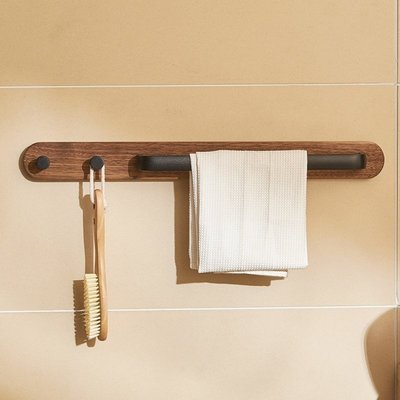 質樸燒木浴室毛巾棒, 帶金屬桿, 壁掛式浴巾架浴室掛鉤排鉤 40-50cm