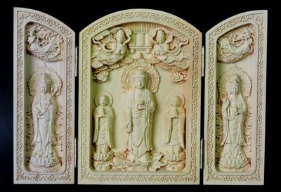 收藏精品---木雕擺飾藝術---釋迦牟尼佛三開盒---黃楊木雕---精緻藝術收藏