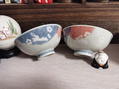 【二手】日本美濃燒兔子碗 瓷器 擺件 日本回流【久藏館】-2840