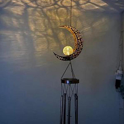 太陽能花園庭院陽臺風風鈴掛飾戶外鐵藝發光月亮景觀裝飾吊燈