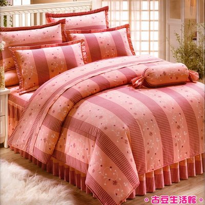 100%純棉_ 單人鋪棉床罩兩用被全套五件組。台灣製。3.5x6.2尺。KF2650粉