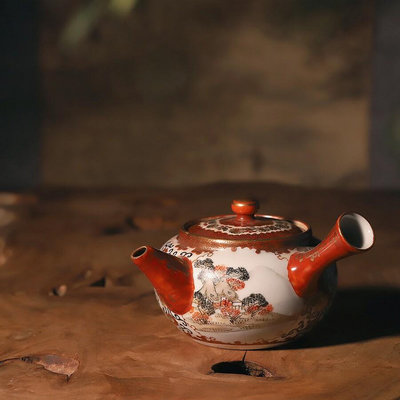 日本回流瓷器茶具九谷燒手繪橫手急須描金茶壺水壺茶道側把壺