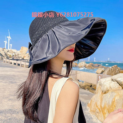 日本UV黑膠防曬帽女夏季防遮陽帽大帽檐漁夫帽遮臉太陽帽子