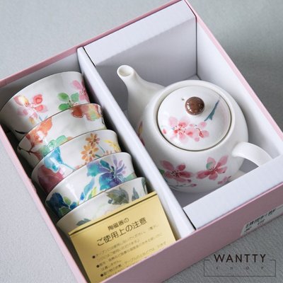 【熱賣下殺】日本進口美濃燒和藍印彩繁花茶壺茶杯家用陶瓷茶具新婚
