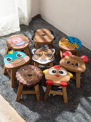 【現貨精選】泰國兒童椅實木小凳子可愛卡通椅子板凳家用創意木頭矮凳寶寶木凳