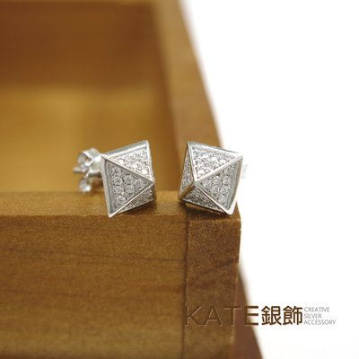 銀飾 925純銀  錨釘金字塔  鑲滿鑽  時髦個性 925純銀寶石耳環/生日情人禮/KATE銀飾