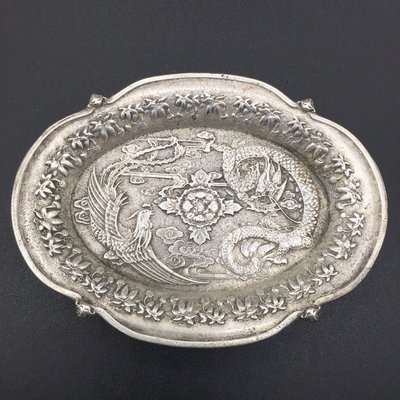 古都老物  特價古玩銅器銀器收藏純銅鍍銀碗 銀盤獅頭龍鳳盤銀盤
