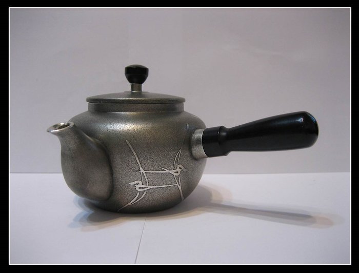 勇福堂》】日本茶道具－浪華錫半造【日本純錫製飛鳥紋茶器三件（茶壺 