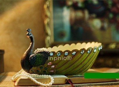 INPHIC-東南亞孔雀樹脂擺飾 時尚糖果盤水果盤 創意裝飾別墅工藝品擺設