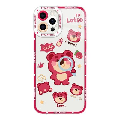 草莓熊蘋果14的13手機殼iPhone12可愛11pro卡通xsmax女款xr透明軟殼x高級感7plus情侶8p迪士尼6