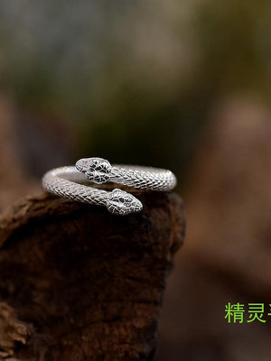 純銀戒指雙頭蛇吉祥精工工藝飾品新品小眾原創設計動物蛇尾戒男女