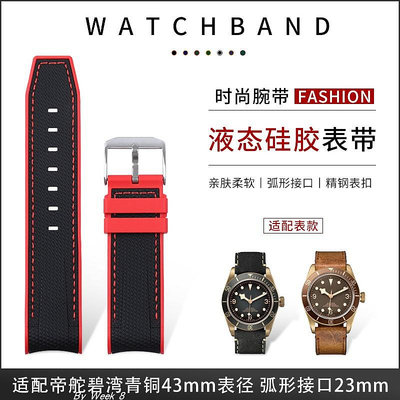 代用錶帶 皮錶帶 進口柔軟硅膠雙色橡膠錶帶23mm適用帝舵碧灣青銅43mm錶徑 M79250