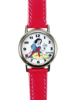 【卡漫迷】 出清特價 白雪 公主 皮革 手錶 小鳥 桃紅 ㊣版 Snow White 女錶 卡通錶 兒童錶 迪士尼