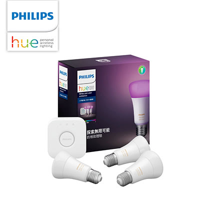 Philips 飛利浦 Hue 智慧照明 入門套件組 (含藍牙版 A60 燈泡 *3+橋接器 *1)《PH002》公司貨