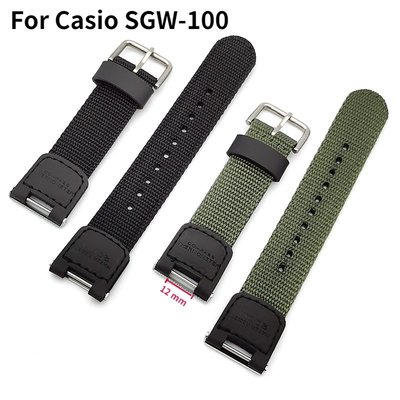 森尼3C-卡西歐 G-shock SGW100 尼龍錶帶 12 毫米帶金屬連接器卡西歐帆布錶帶尼龍錶帶男士手鍊女士手錶配件-品質保證