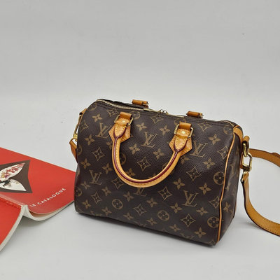 【哈極品】二手品《 Louis Vuitton LV 新款 老花字紋 speedy 25公分二用波士頓包/手提包/斜背包》