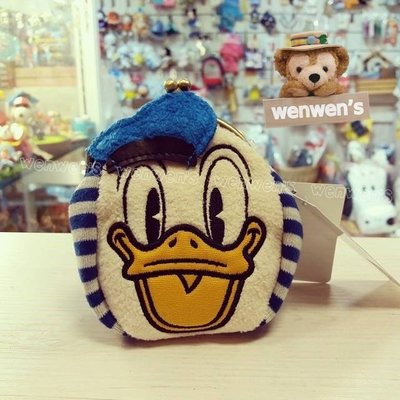 【Wenwens】日本帶回 迪士尼 唐老鴨 呱呱 條紋 立體 絨毛 珠扣 零錢包 置物包 單售價