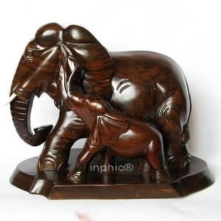 INPHIC-開運 越南紅木工藝品 木雕母子象 風水擺飾大象 26cm木象