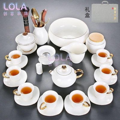 德化陶瓷羊脂玉瓷功夫茶具套裝家用送禮大套組茶壺茶杯杯墊茶葉罐特價