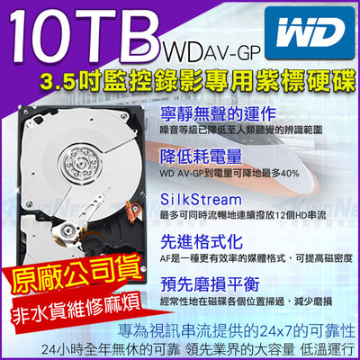 監視器 WD 3.5吋 監控硬碟 10TB SATA 低耗電 24 小時錄影超耐用 DVR硬碟 監視器材 10000GB