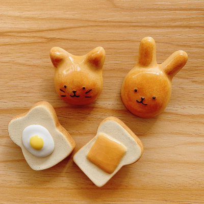 日本手作早餐黃油吐司雞蛋吐司面包食玩陶瓷胸針