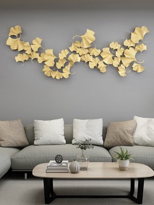 輕奢金屬銀杏葉鐵藝壁飾新中式客廳沙發背景墻面裝飾掛件臥室壁掛