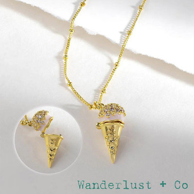 Wanderlust+Co 澳洲品牌 鑲鑽金色甜筒項鍊 甜蜜人生 Ice Cream Gold