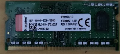 筆電型電腦記憶體 Kingston金士頓 NB 4GB DDR3L-1600(KVR16LS11/4) 低電壓
