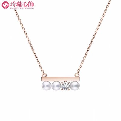 日本Tasaki三珍珠帶鑽平衡木項鍊-玲瓏心飾