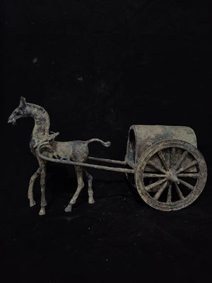 【二手】仿古單馬車純銅材質包漿如圖寓意馬到成功 青銅器 工藝品 擺件【佟掌櫃】-878