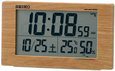 SEIKO【日本代購】精工 時鐘鬧鐘 日曆 舒適度 溫度 濕度 - 茶色木紋SQ784A