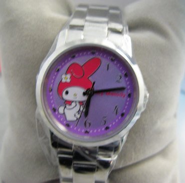 My Melody WATCH 美樂蒂時尚時髦造型白鋼帶腕錶 型號：LK678LWVA(圓型紫色面)【神梭鐘錶】