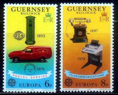 格恩西島1979『古董老郵筒, 老電話機及電報機』2全