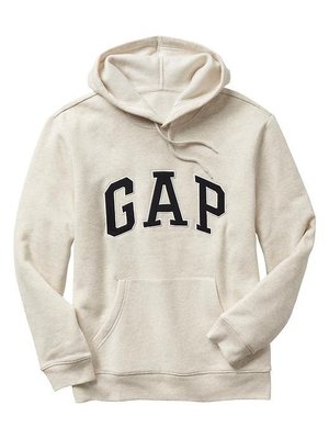 【Gap】男裝大人米白色連帽T恤Logo棉質刷毛長袖連帽T恤 帽T