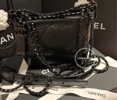 Chanel gabrielle 限量款 黑色 黑釦 黑鏈 流浪包 so black 全新 斜背包 A91810