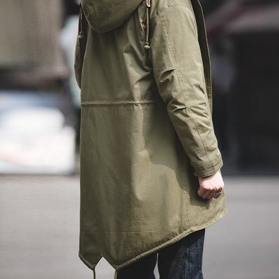 【外套】美式復古M51魚尾風衣派克服中長款外套軍綠連帽大衣男潮