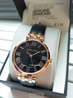 Anne Klein手錶時尚精品錶款，編號:AN00149,黑色錶面黑色牛皮錶帶款