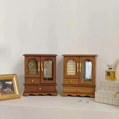 MOLLY 精美 韓國ins復古實木首飾盒耳環項鍊收納盒木質飾品展示櫃展示架 首飾收納盒