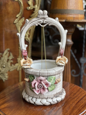 義大利手工陶瓷彩繪玫瑰花器/擺飾藝術品  『立體瓷玫瑰輕微損傷』  #123050