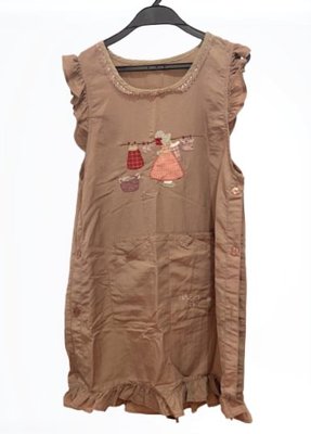 ⭐日本製 杏色刺繡圖案圍裙 前面4個口袋 後面1個口袋 咖啡圍裙 工作圍裙 防水圍裙 圍裙廚房 防油 二手衣 K8